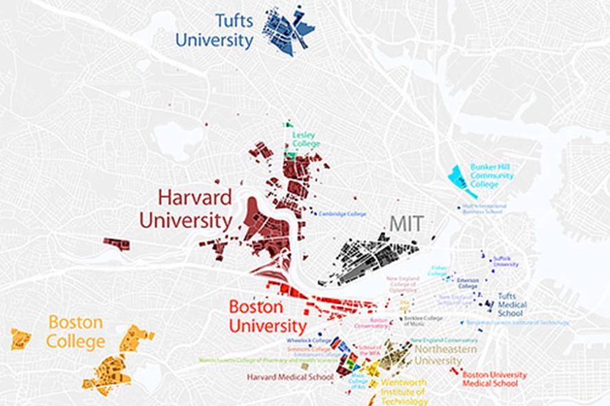 Local map with Tufts and local colleges
