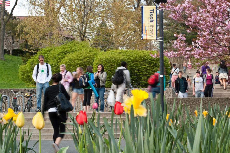 Students walking in Tisch Library area